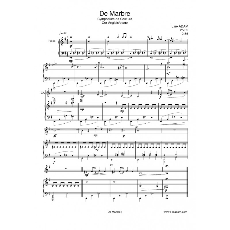 DE MARBRE partition: cor anglais piano