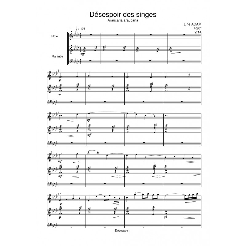DESESPOIR DES SINGES score: flute marimba