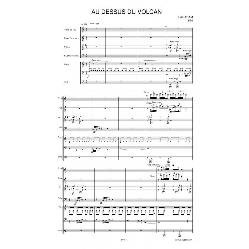 AU DESSUS DU VOLCAN SCORE: 4 flutes 2 french horns 4 double bass piano timpany