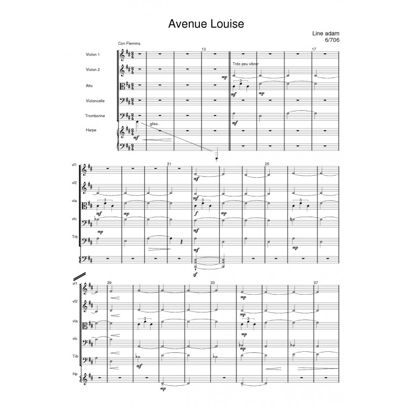 AVENUE LOUISE partition: 2 violons 1 alto 1 violoncelle 1 trombone 1 harpe