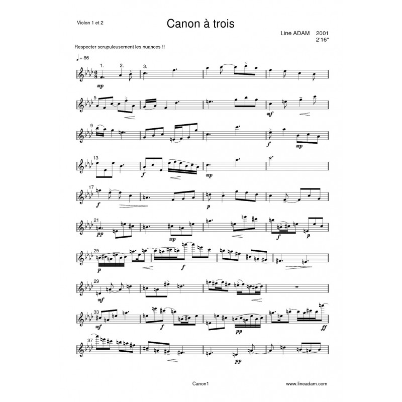 CANON A TROIS score: 2 violins 1 viola