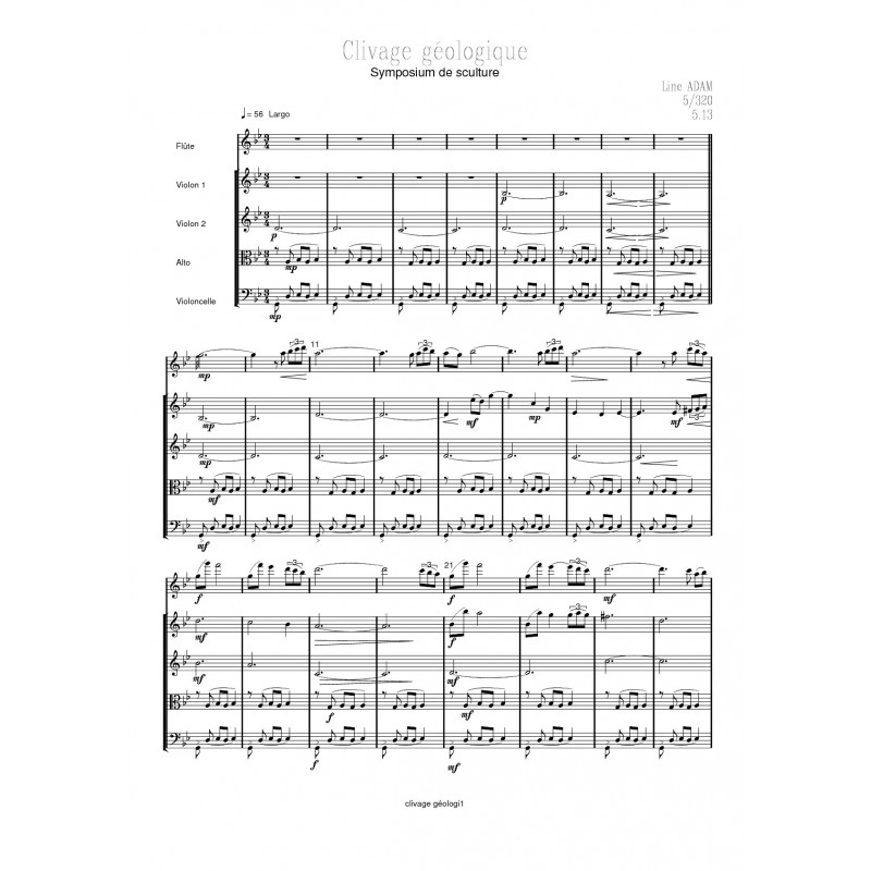 CLIVAGE GÉOLOGIQUE Partition: Flûte Quatuor à cordes